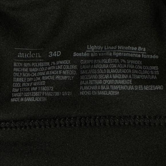 Auden SZ 34D Bra Lightly Lined Wireless Molded Adjustable Straps Deep V Black - Picture 5 of 5